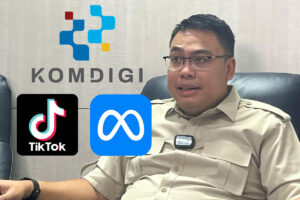 Logo Komdigi, TikTok, dan Meta sebagai ilustrasi pemanggilan terkait moderasi konten demo DPR